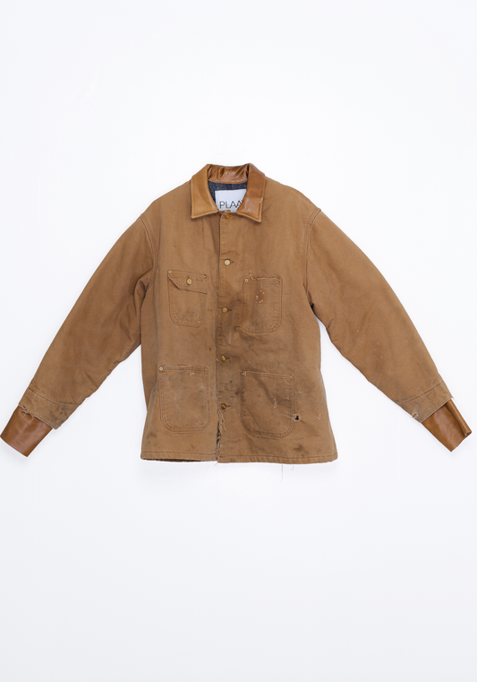 Vintage Waist Coat with Leather Collar – Caramel