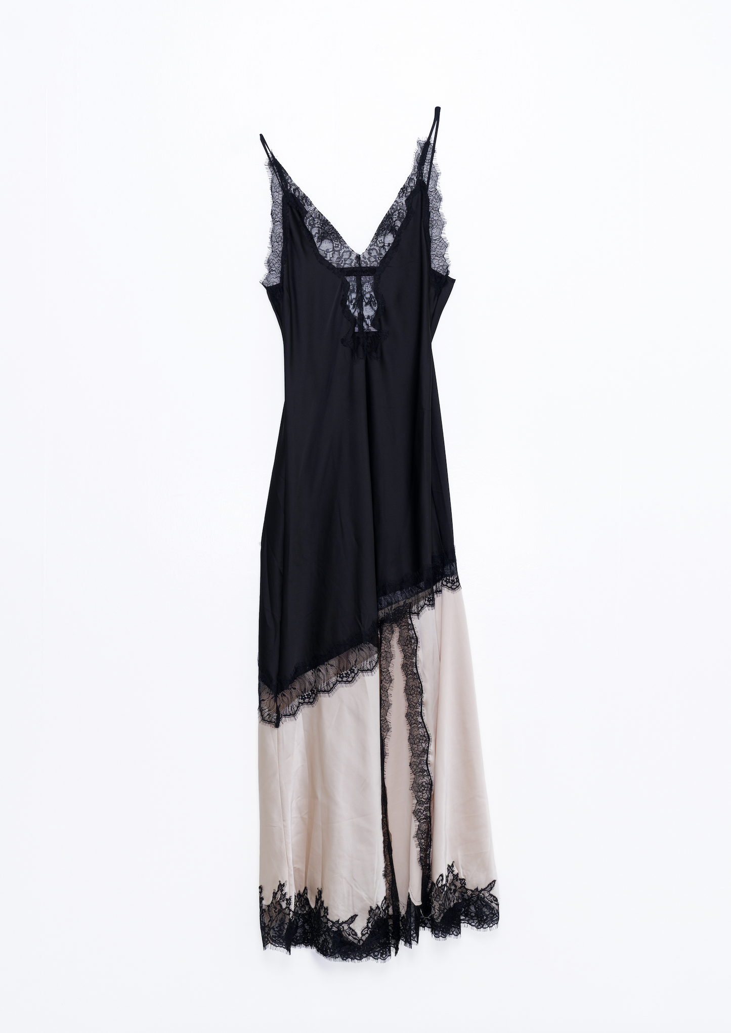 Two-Tone Lace Slip Dress – Noir &amp; Champagne