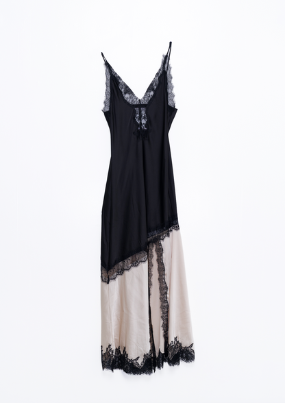 Two-Tone Lace Slip Dress – Noir &amp; Champagne