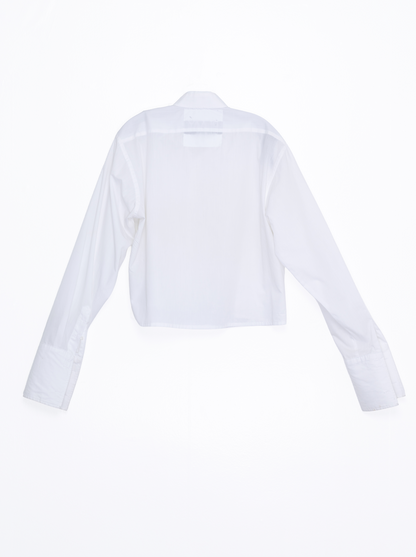 Cropped Pleated Tuxedo Shirt – White