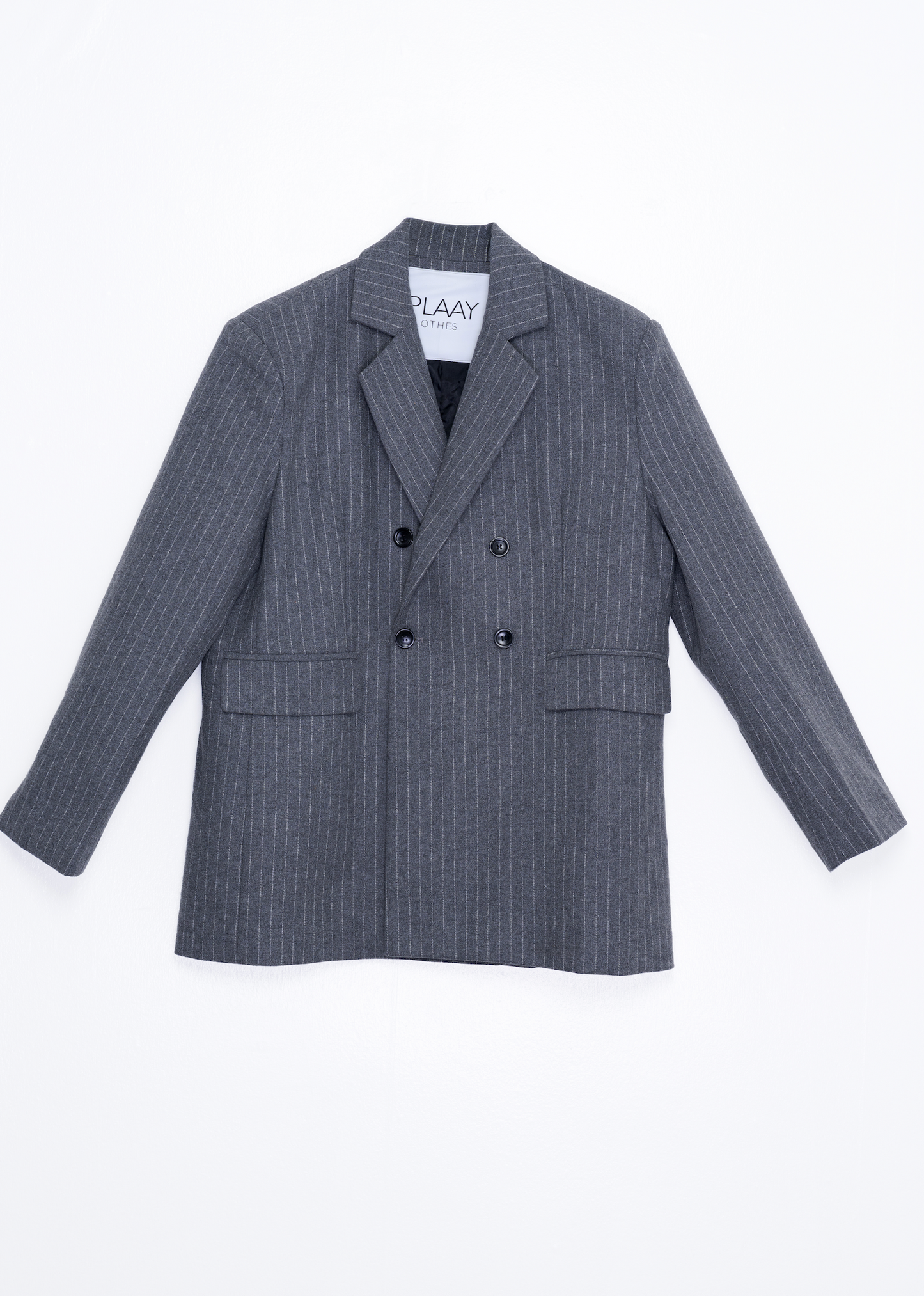 Grey Pinstripe Double-Breasted Suit Set