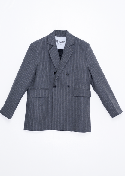 Grey Pinstripe Double-Breasted Suit Set