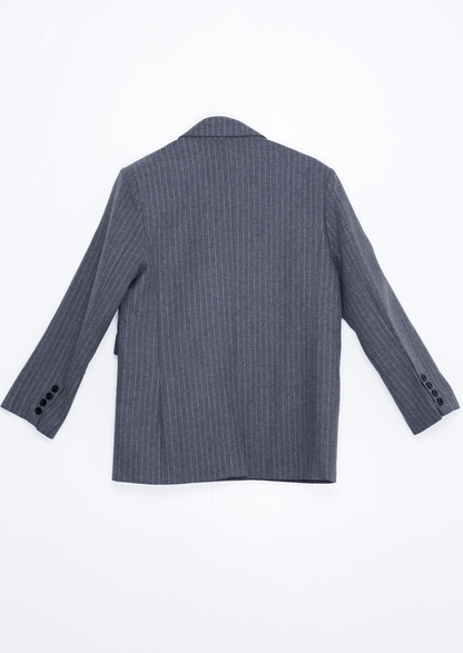 Grey Pinstripe Double-Breasted Suit Set