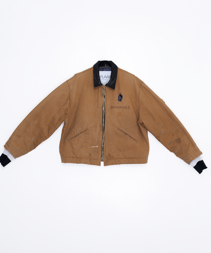 Aged Distressed Waist coat– Tan/ with blk leather collar