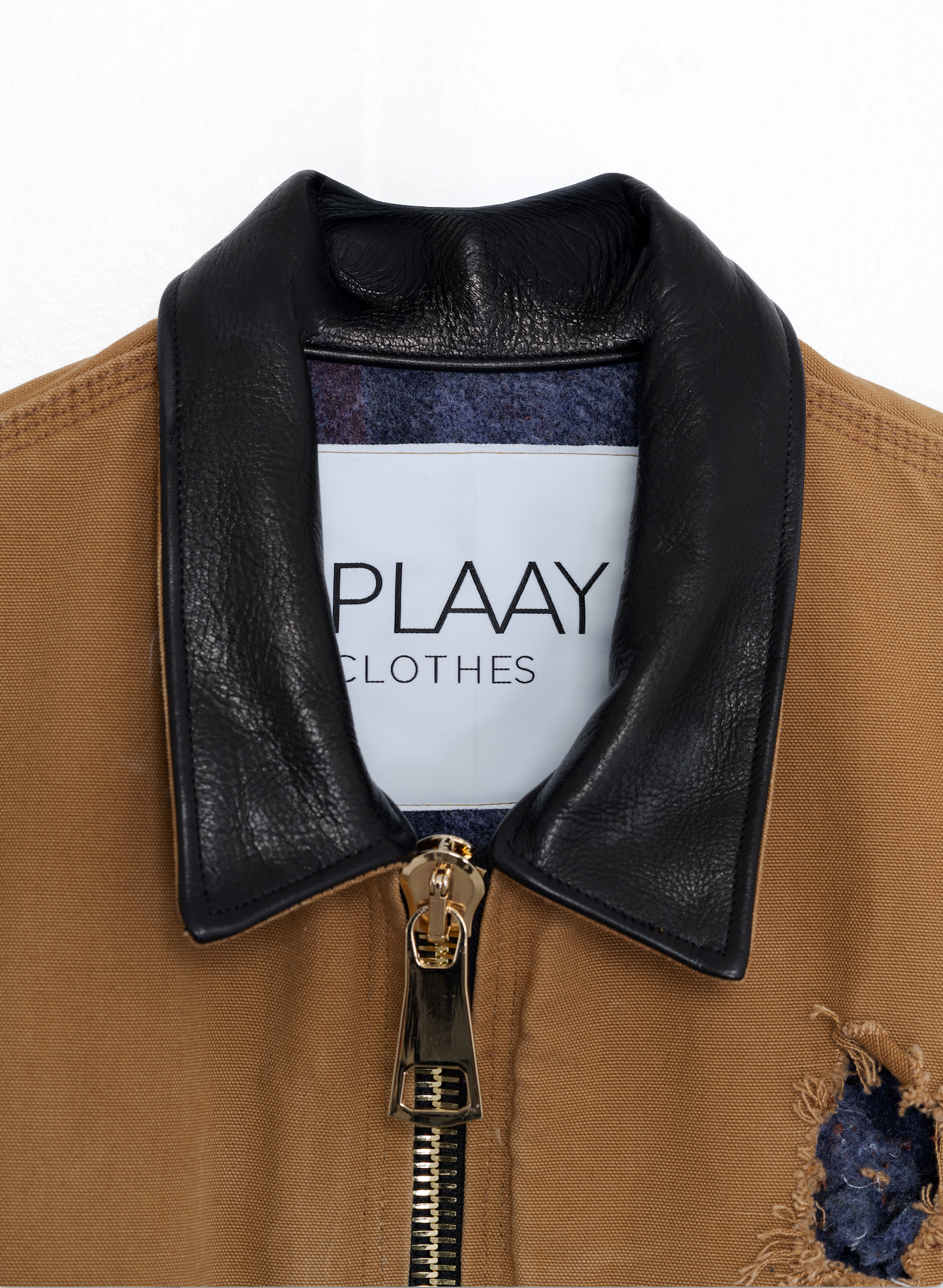 Aged Distressed Waist coat– Tan/ with blk leather collar