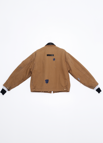 Aged Distressed Waist coat– Tan/ with blk leather collar