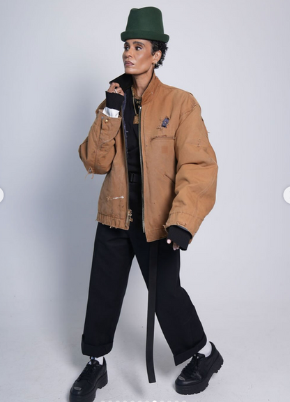 Aged Distressed Waist coat– Tan/ with blk leather collar